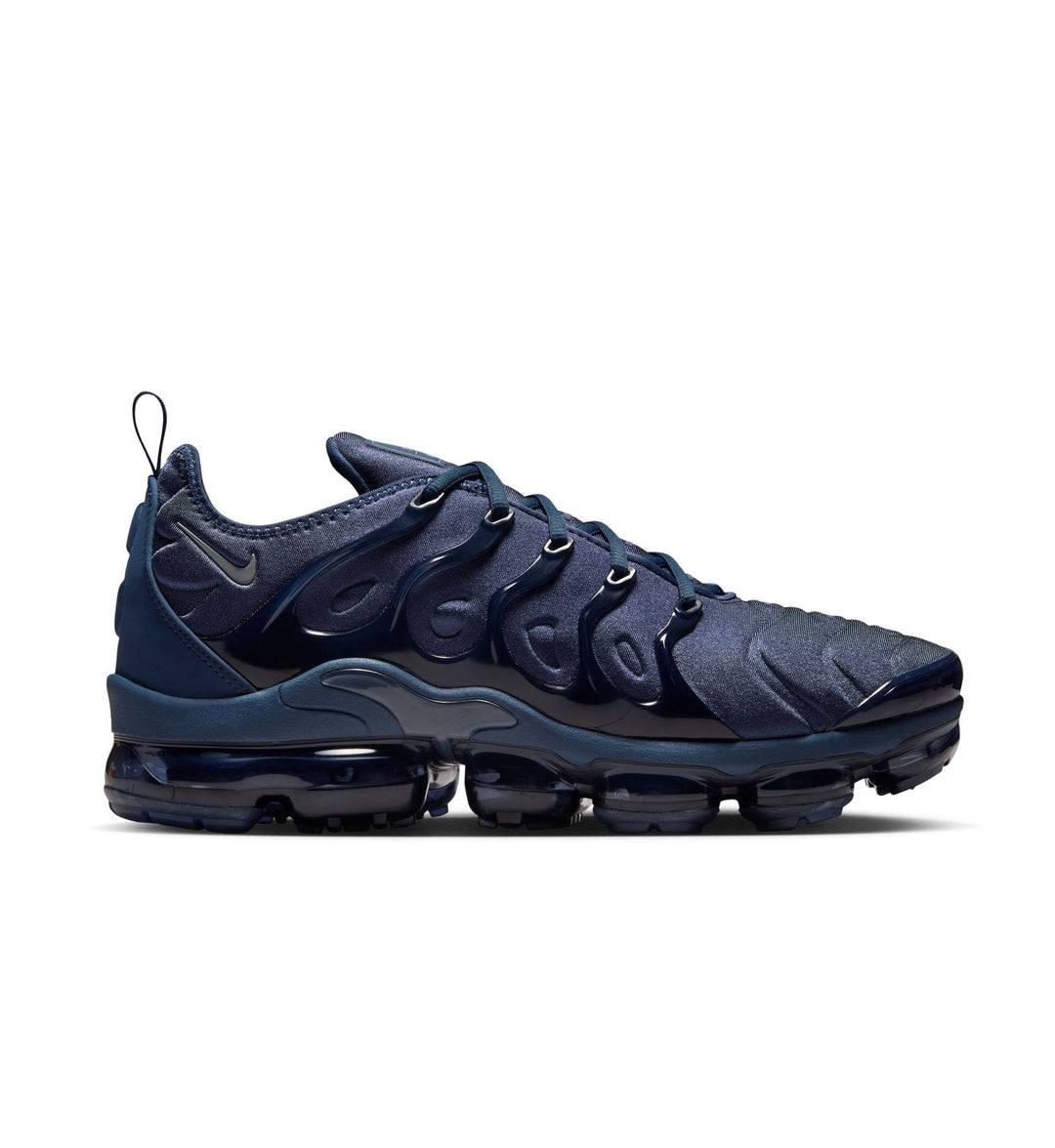 Navy blue Nike VaporMax running shoe with a white background