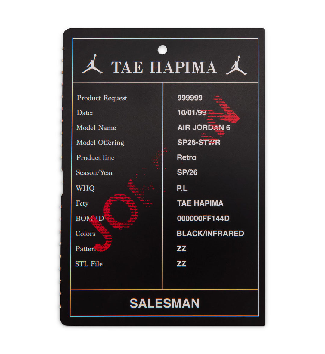 Jordan 6 Retro “Infrared Salesman” PS – Black/Lt Crimson (IQ1277-001)