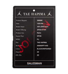 Jordan 6 Retro “Infrared Salesman” PS – Black/Lt Crimson (IQ1277-001)