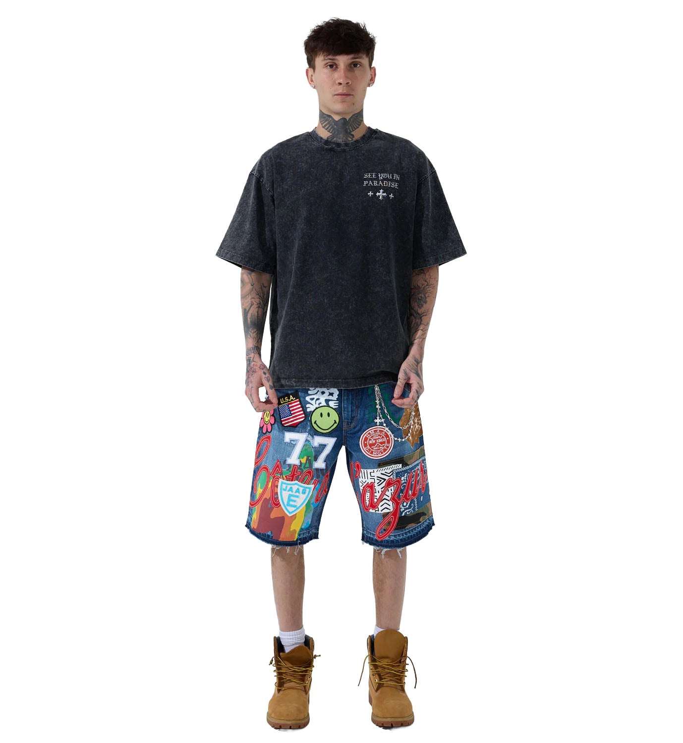 See You In Paradise Festival Denim Shorts Aged Wash JBP105S-54 | Pro Feet