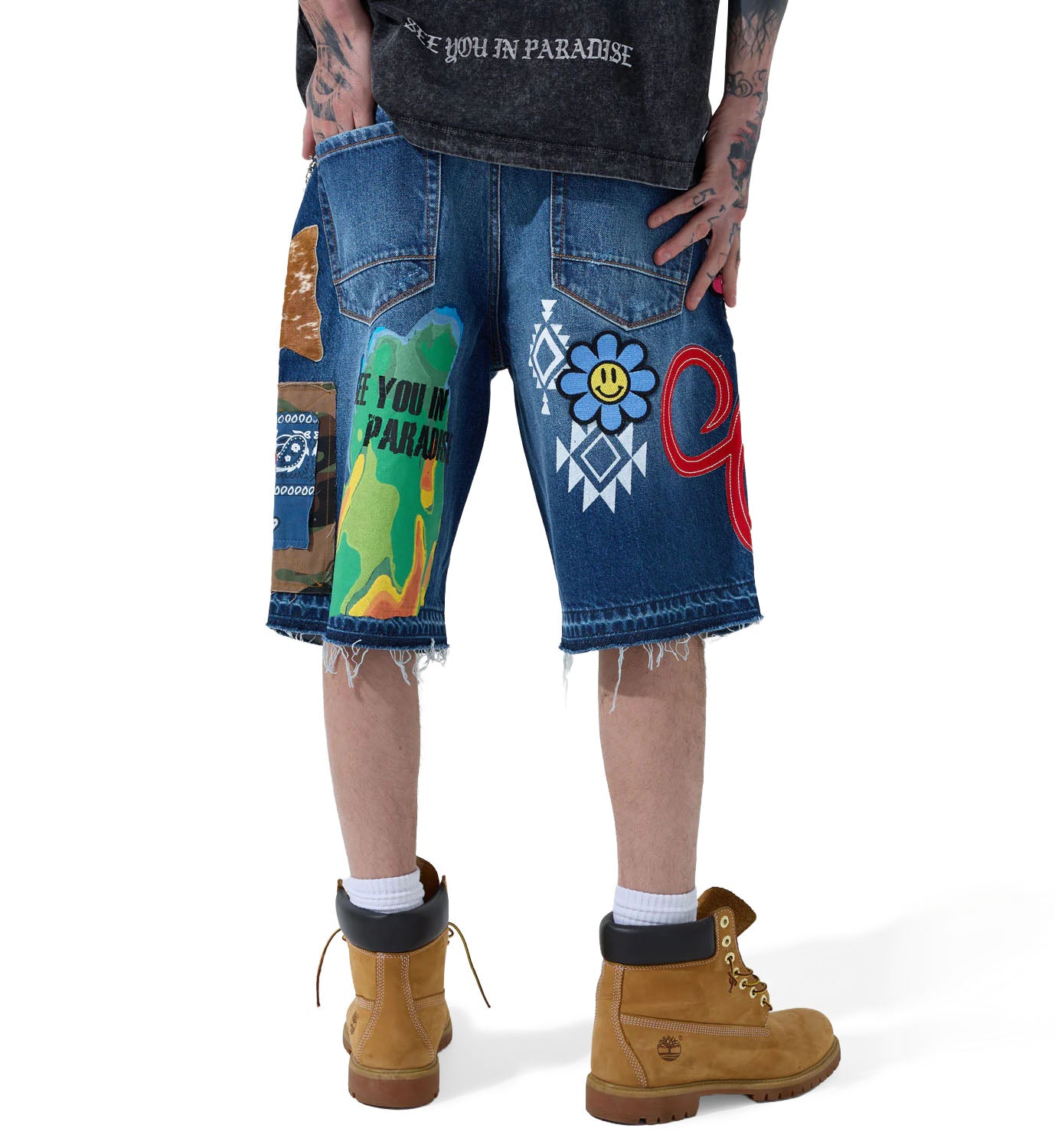 See You In Paradise Festival Denim Shorts Aged Wash JBP105S-54 | Pro Feet