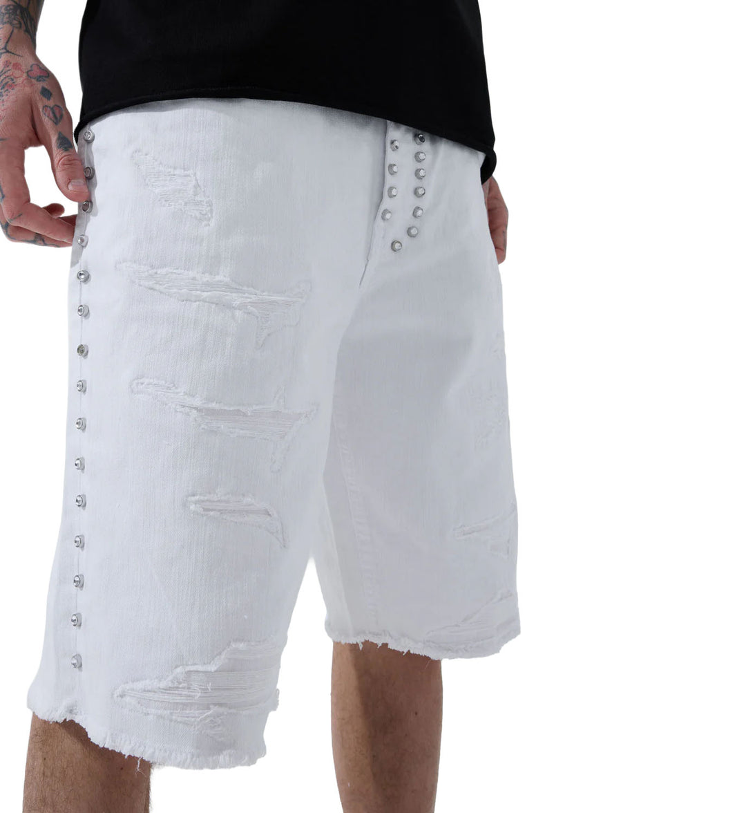See You In Paradise Heavy Metal Denim Shorts White JBP109S-50 | Pro Feet