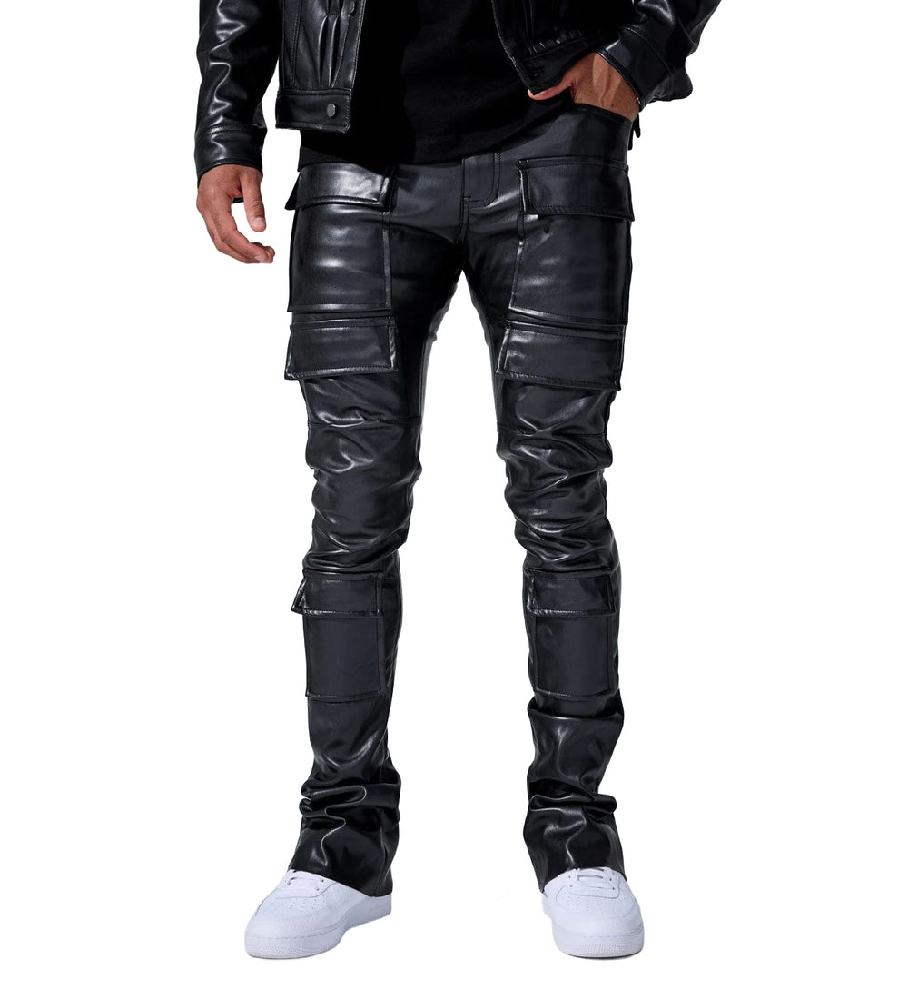 Man wearing Skinny Stacked Fit – Thriller Cargo Pants — Black
