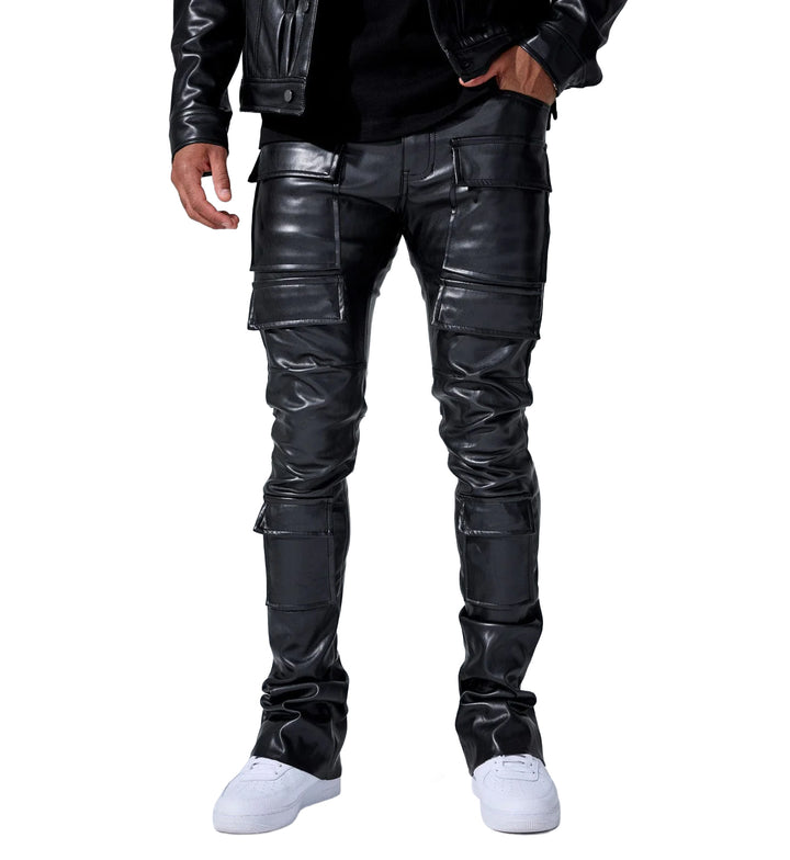 Man wearing Skinny Stacked Fit – Thriller Cargo Pants — Black