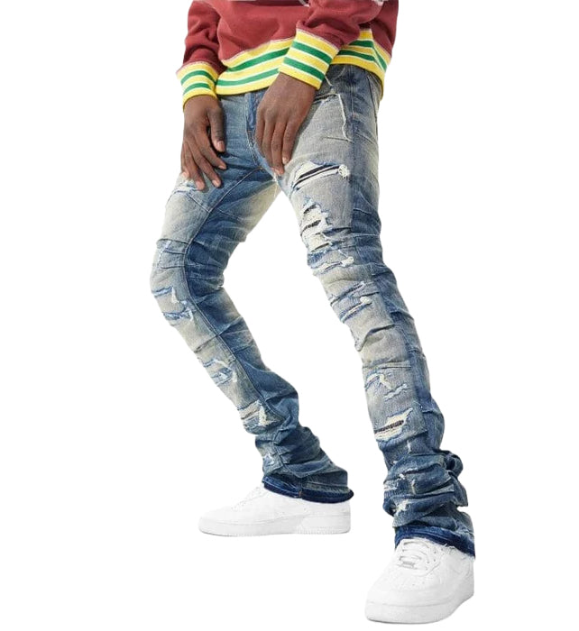 Person wearing Martin Stacked Ripple Effect Denim — Desert Storm  