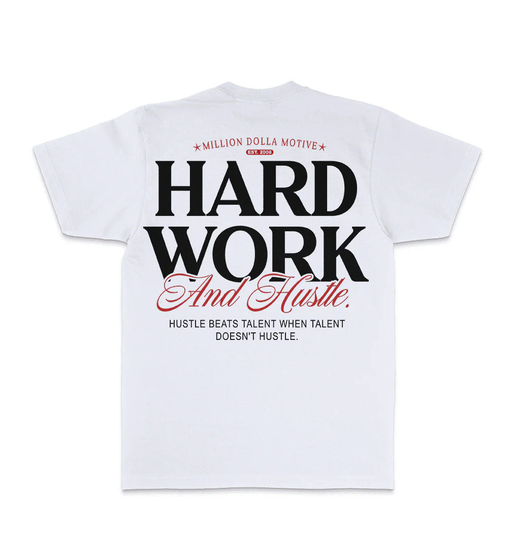 Million Dolla Motive Hard Work And Hustle T-Shirt – White | Pro Feet | MDM-HUSTLEWH