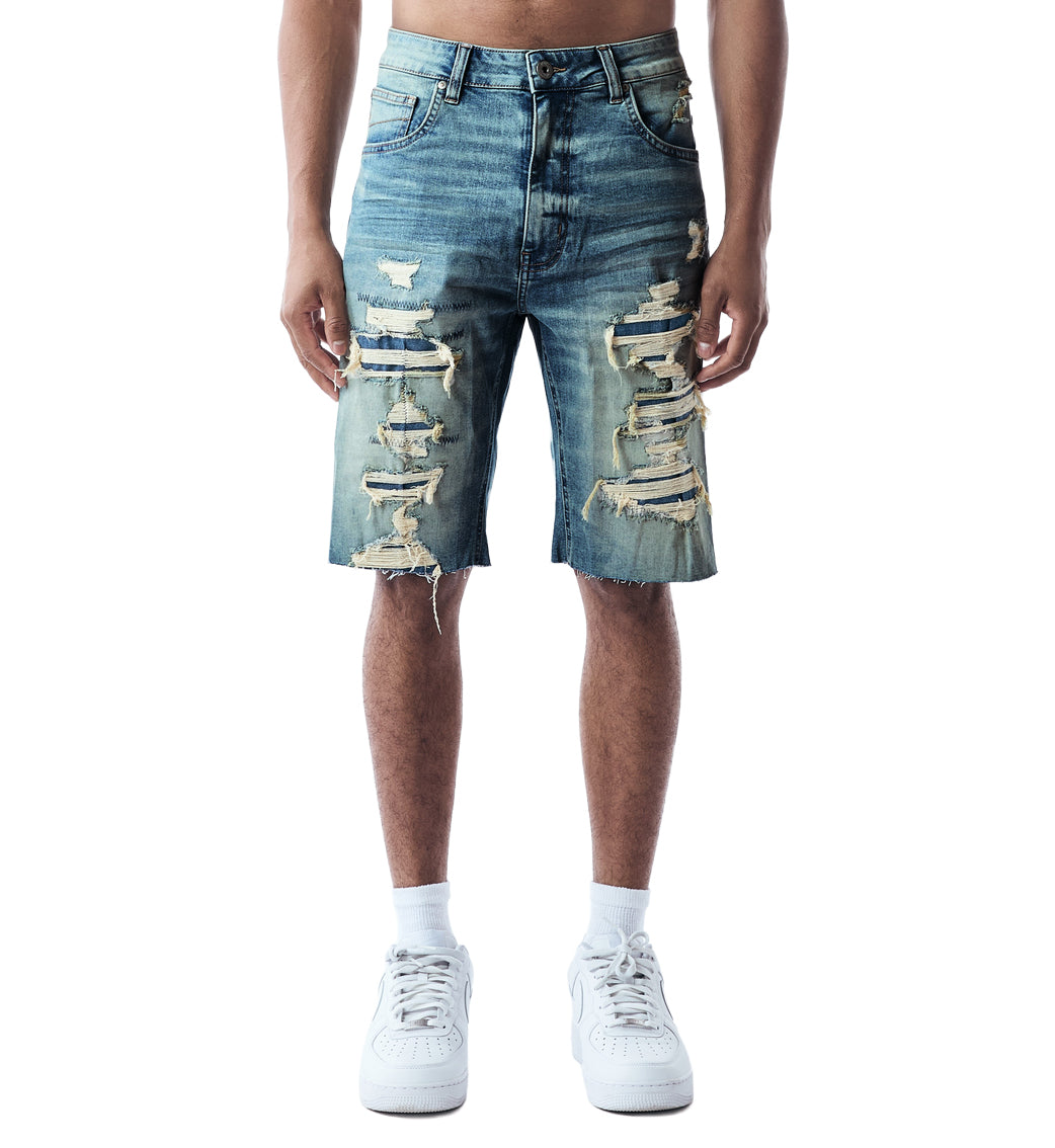 M Society Rip and Repair Jean Shorts Indigo MS-26513 | Pro Feet