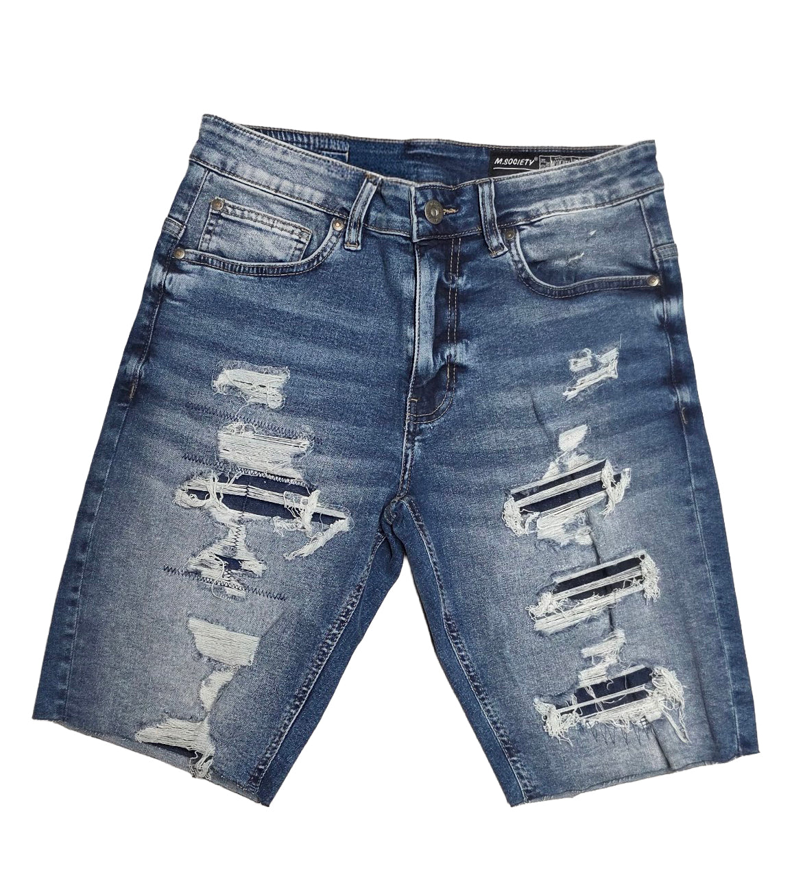 M Society Rip and Repair Jean Shorts Indigo MS-26513 | Pro Feet