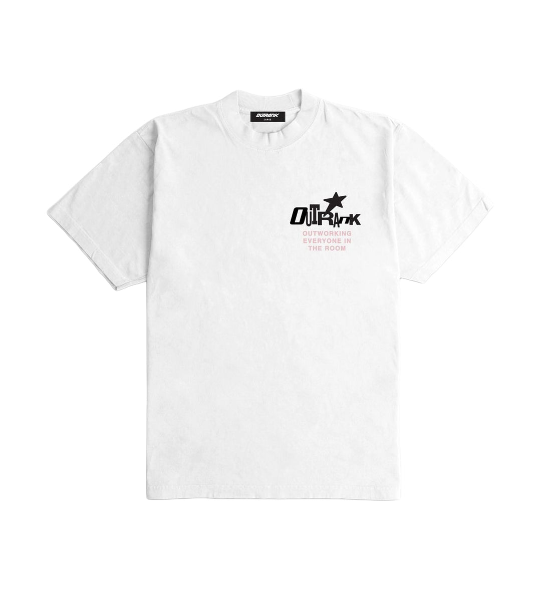 White "They Can Not Replace You" Ultra Heavyweight T-Shirt with Outrank logo 