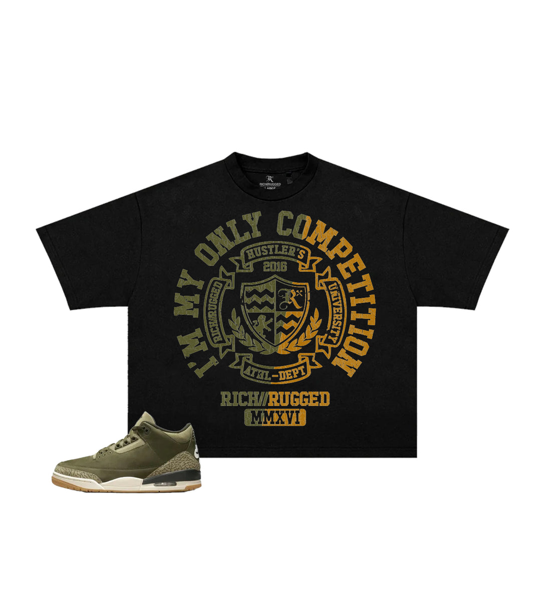 Rich & Rugged “Competition” T-Shirt  paired with the Air Jordan 3 Retro “Medium Olive”