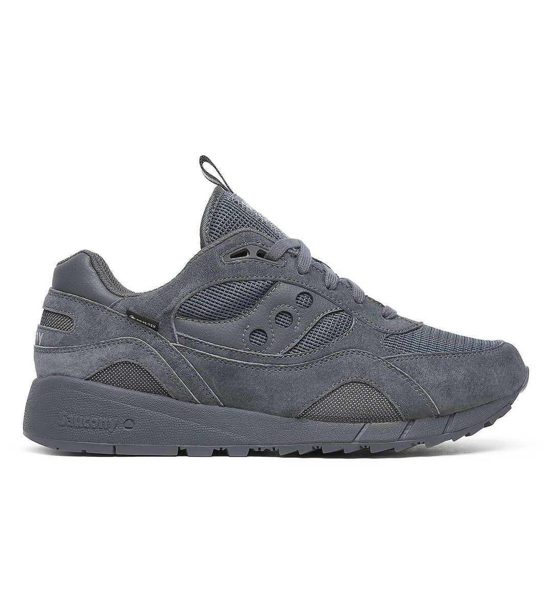 A grey Saucony Shadow 6000 GTX men's shoe on a white background