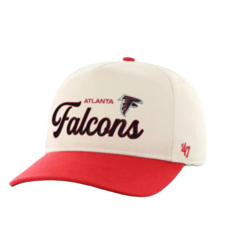Two-toned Atlanta Falcons Natural Domestic Assemble ’47 Hitch cap with 'Atlanta Falcons' logo on a white background