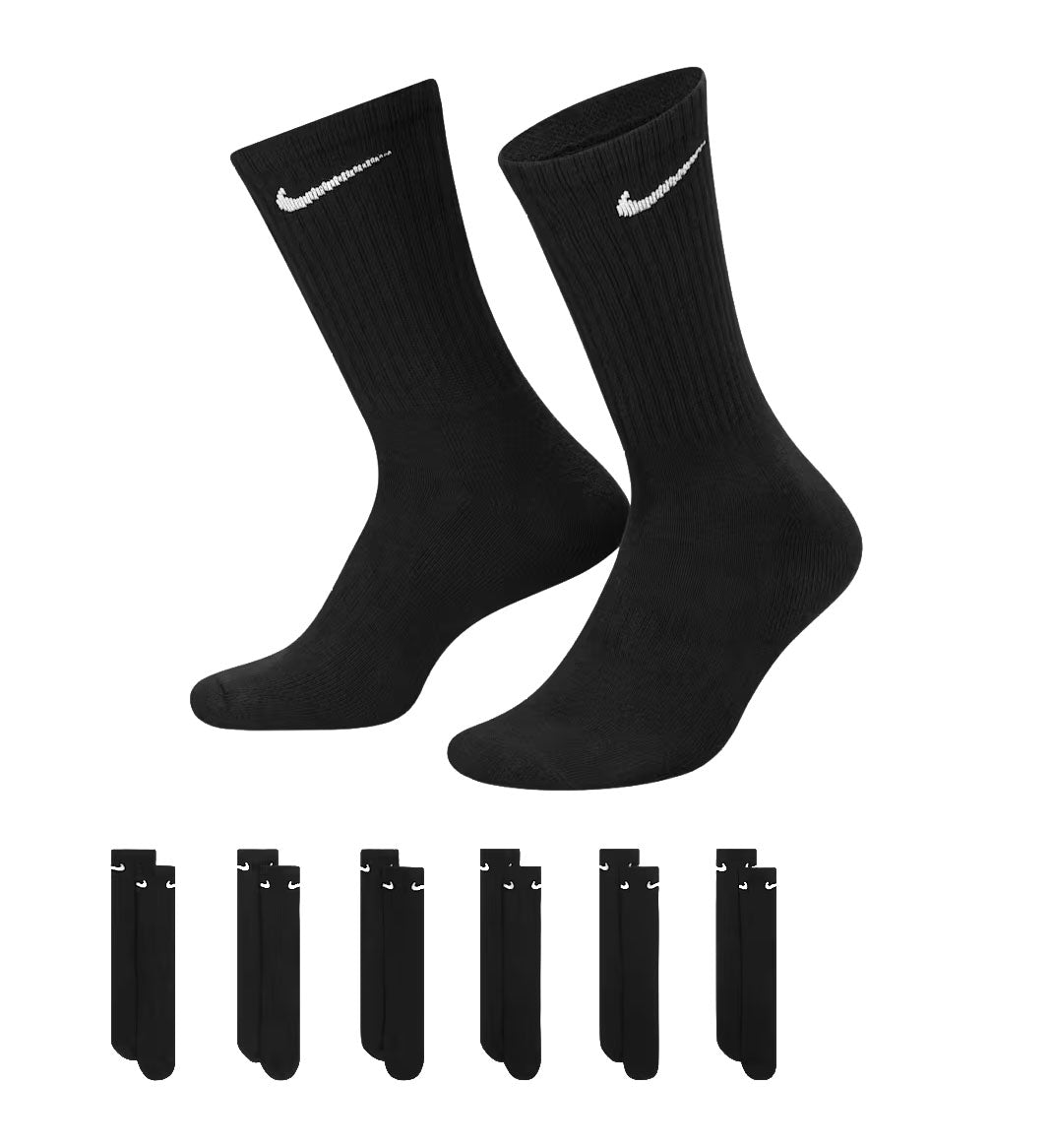 Nike Everyday Cushioned Training Crew Socks (6 Pairs) “Black/White” (SX7666-010)