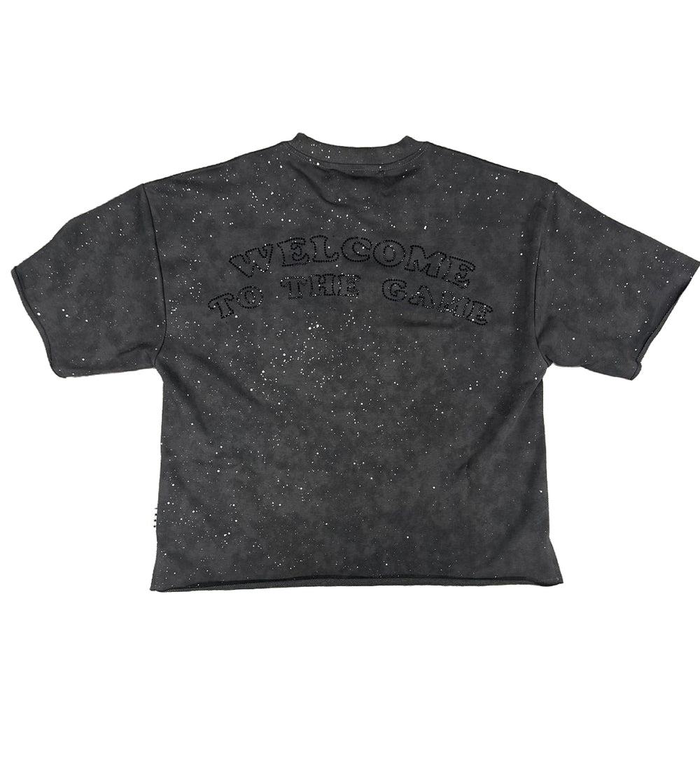 'LOWKEY' F-Terry Cropped T-Shirt “Washed Charcoal” (T1346)