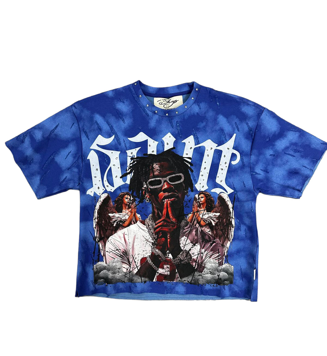 BKYS SAINT Double Side Cropped T-Shirt Blue T1479 | Pro Feet
