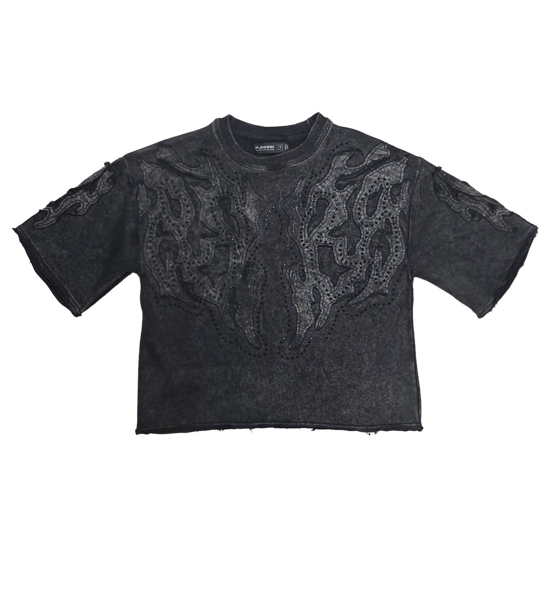 PJ Mark Acid-Washed F. Terry Cropped Tee – Black T25141 | Pro Feet