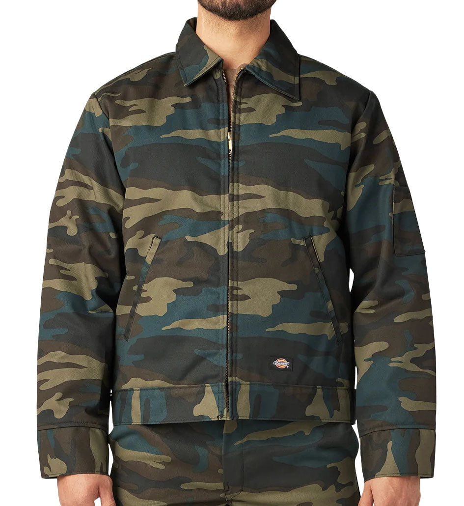 Hunter Green Camo Dickies Insulated Eisenhower Jacket on a white background
