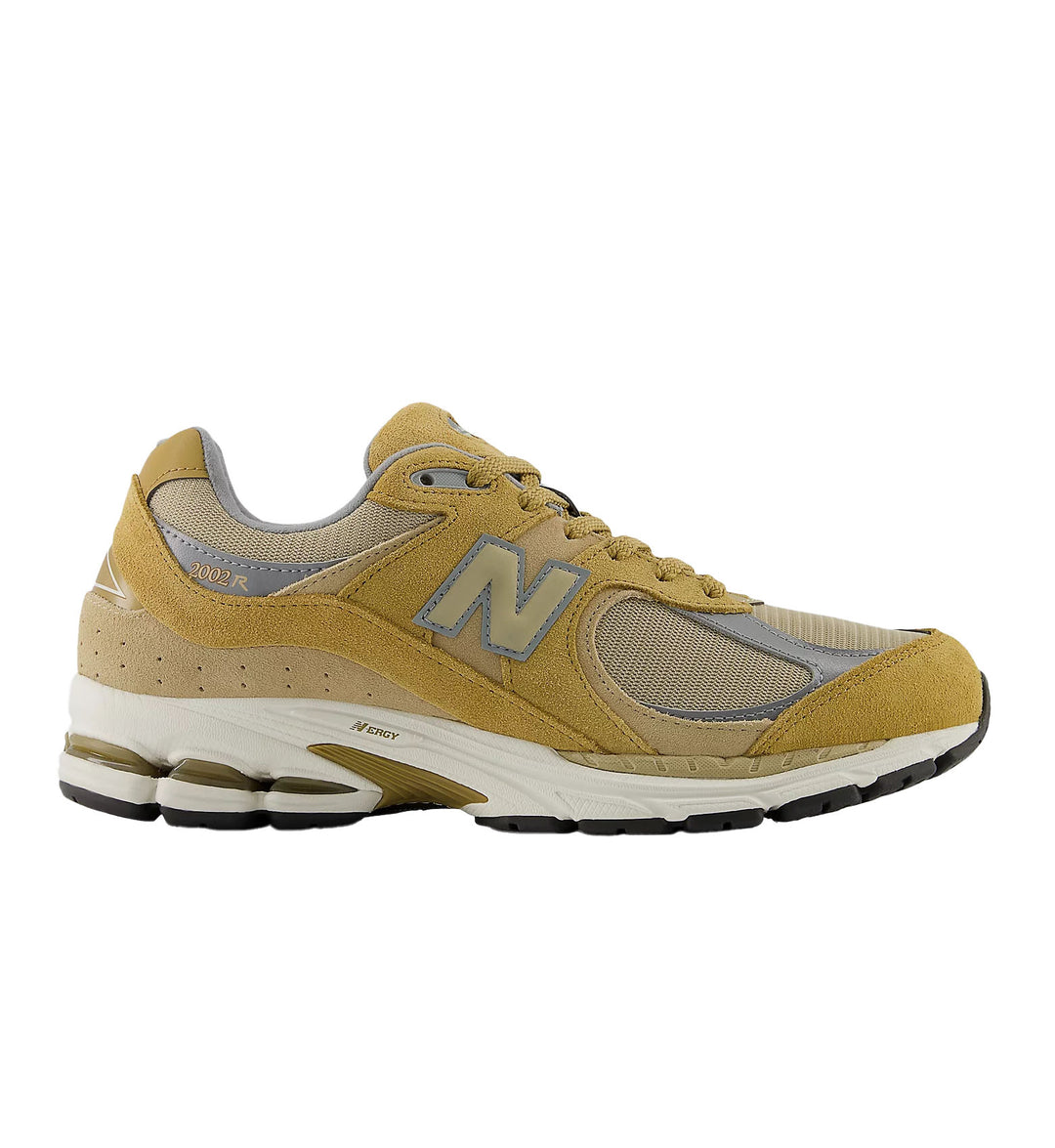 Yellow running shoe with New Balance logo on a white background