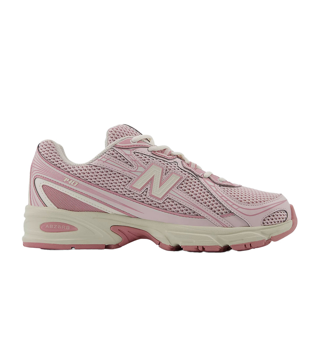 Pink New Balance 740 running shoe with New Balance logo on a white background