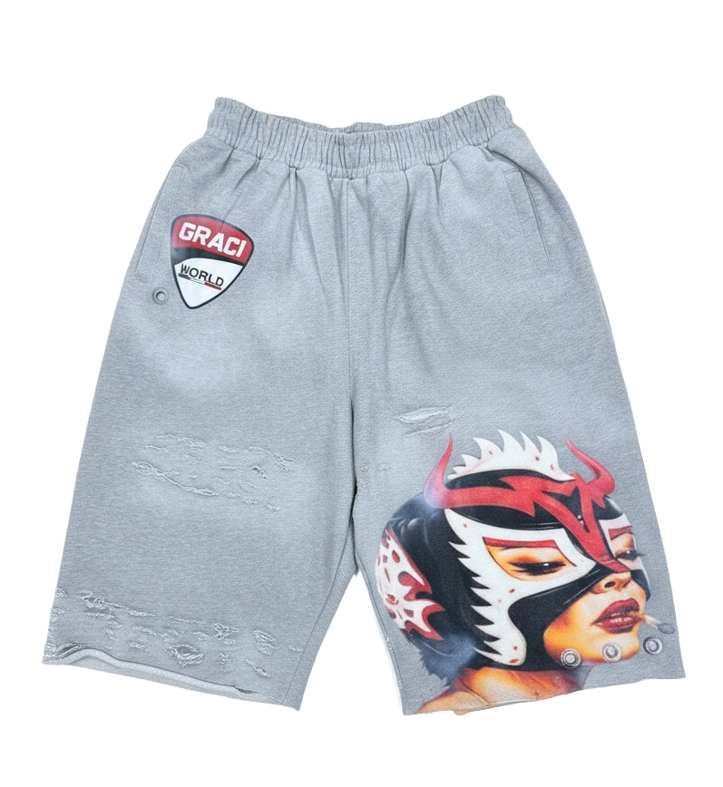 THNX FOR NOTHING Graci Wrestler Shorts Grey WRASTLE | Pro Feet